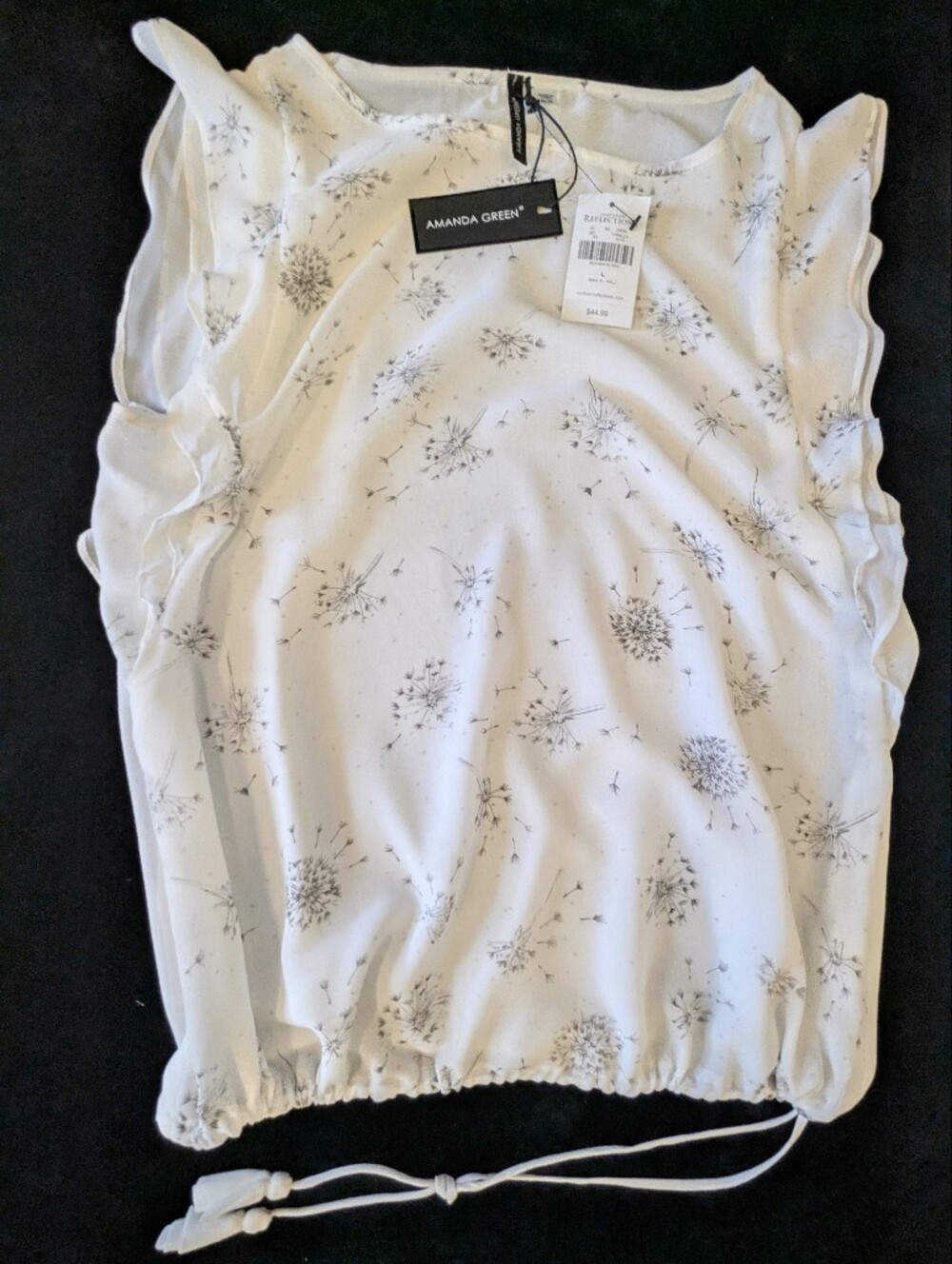 NWT Amanda Green White Floral Blouse - Elegant Short Sleeve Top